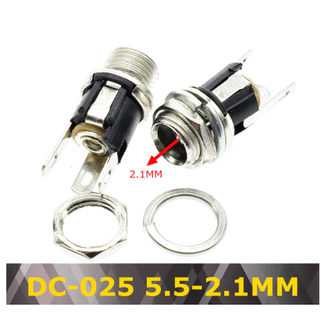 Lote 5 X Conector Jack Dc 5.5 2.1mm Dc-025 Dc025 Chasis C/ Tuerca Itytarg